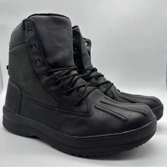 BEARPAW MASON Mens ANKLE BOOTS Black WATERPROOF SHEEPSKIN Footbed US 13
