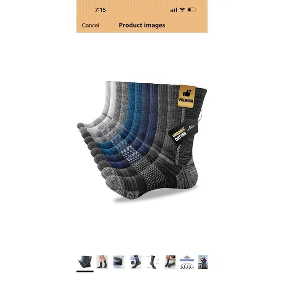 5 Pairs Men's Cotton Crew Work Socks Cushioned Hiking Boot Socks M 10-13