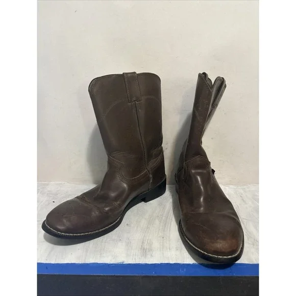 Justin Men Brown Toe Leather Work Boots Worn 10D
