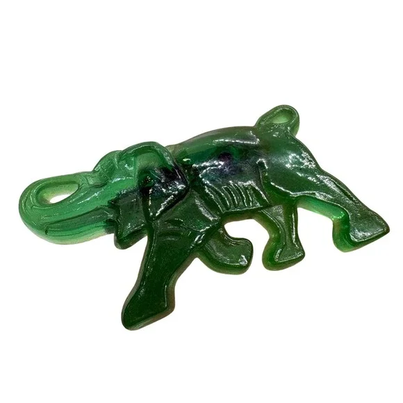 Vintage Green Plastic Elephant Brooch UV Glow Fluorescent Animal Pin SKU 275