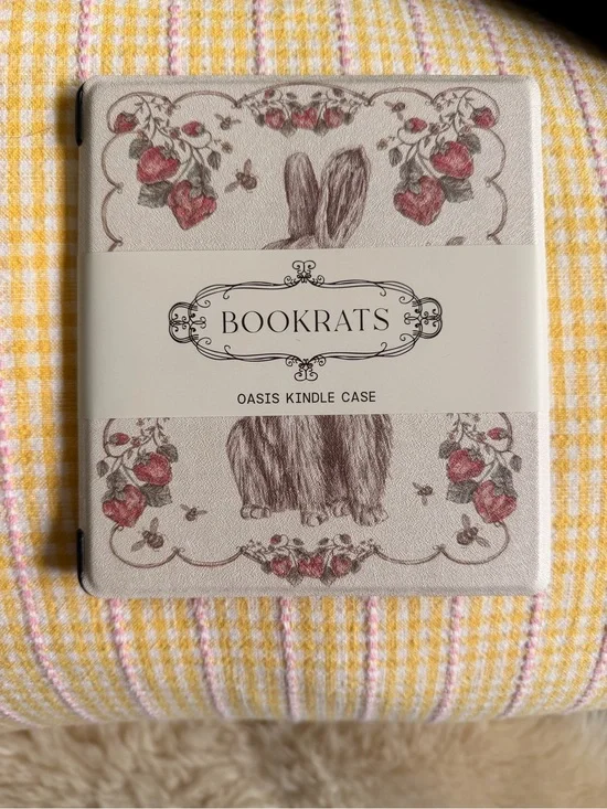 BookRats Oasis Kindle Case with Bunny & Rose Design - Cream and Dusty Rose