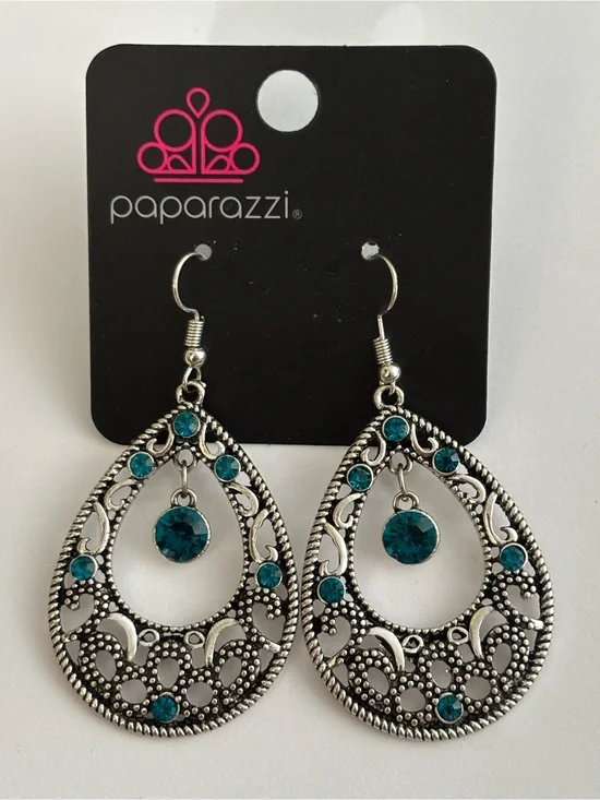 Paparazzi Silver Teardrop Earrings with Teal Stones