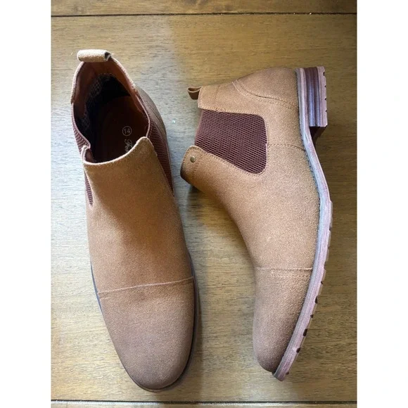 NEW Ferro Aldo Mens Sterling Tan Suede Chelsea Slip On Ankle Boots Size 14