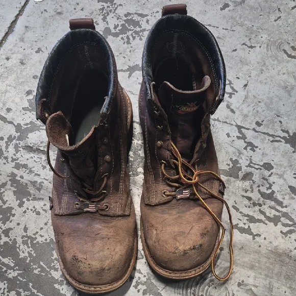 Men's Brown Leather Work Boots - Classic Lace-Up