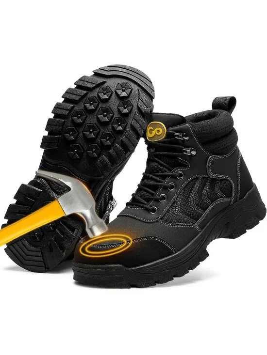 Men's Black Waterproof Shoes Solid High Top Steel Toe Non Slip Hiking Boots