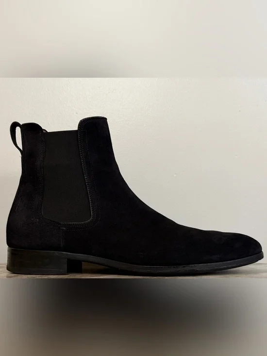 FERRAGAMO BLACK SUEDE CHELSEA BOOTS US 13 D MADE IN ITALY ANKLE $1200 PULL ON