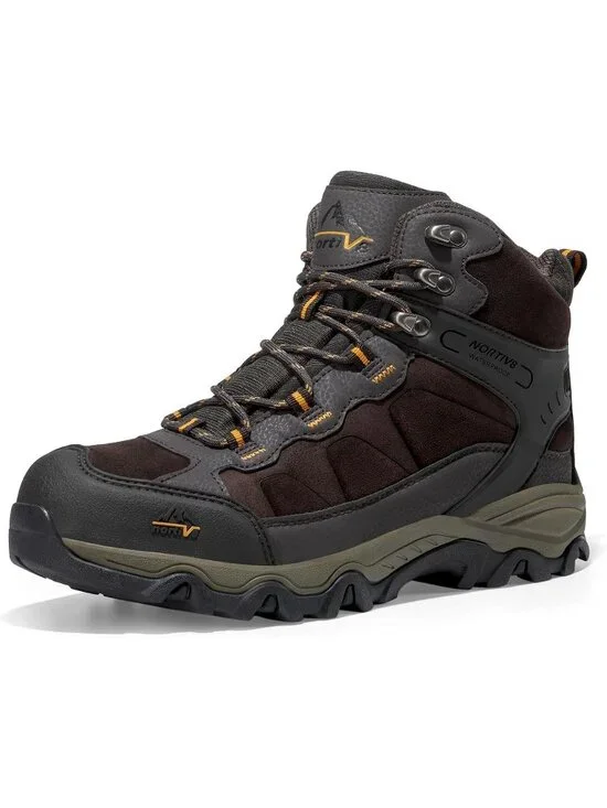 Men's Brown Waterproof Shoes Casual Mid Top Round Toe Non Slip Hiking Boots