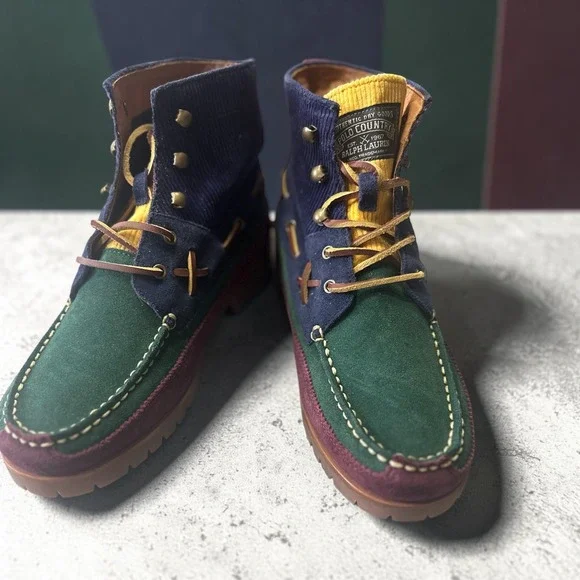 Polo Country Ralph Lauren NWOB SZ 9 Boots Multicolor Suede Corduroy Ranger
