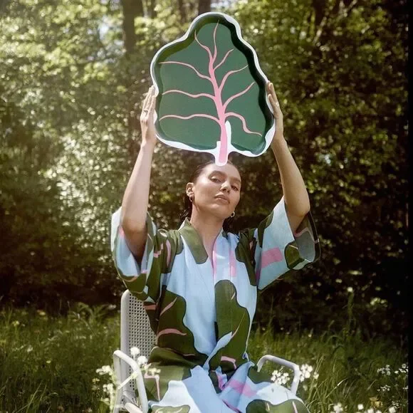IKEA X Marimekko BASTUA Green Leaf Shaped Serving Tray‎