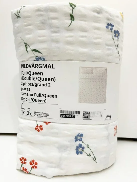 IKEA PILDVARGMAL Full/Queen Duvet Cover + 2 Pillowcases Bed Set White Floral