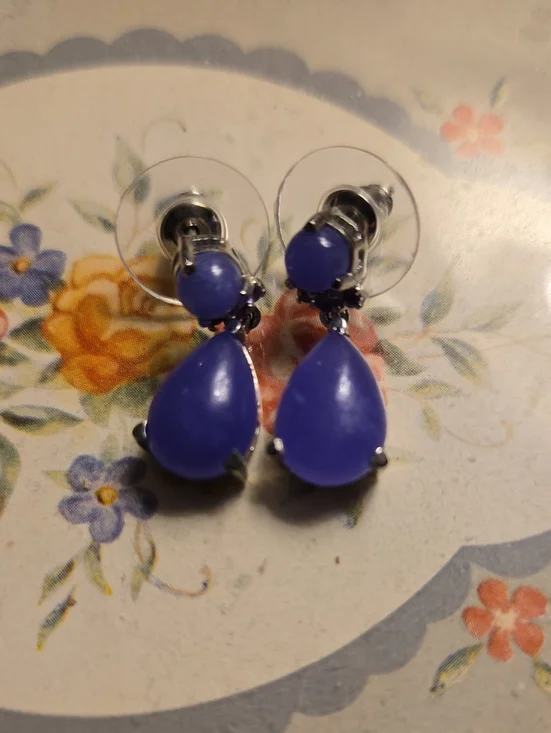 Sterling Silver Purple Teardrop Dangle Earrings