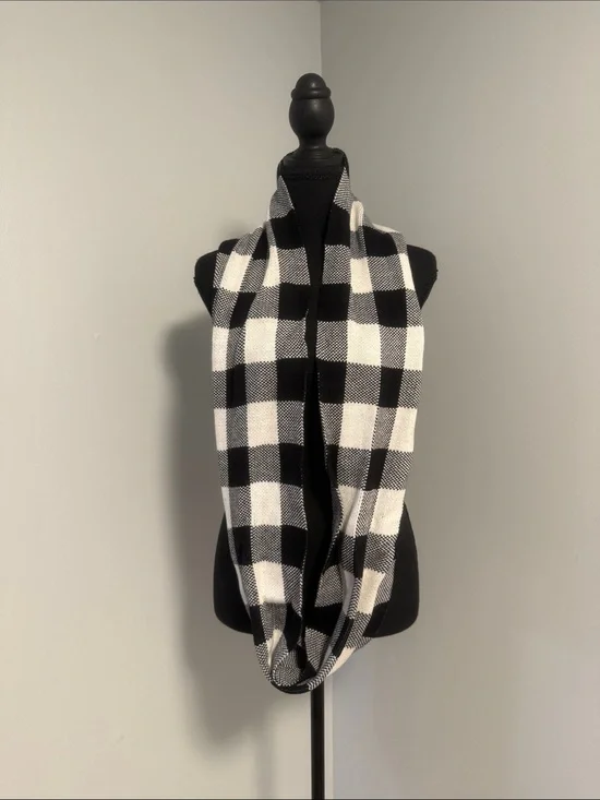 Talbots Black and White Buffalo Check Infinity Scarf