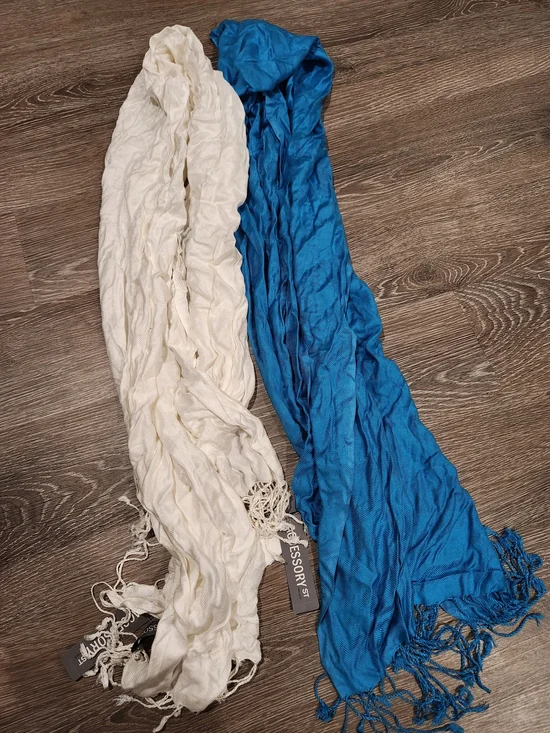 NWT Set Of Scarves Blue and Cream Fringe Scarves By Accessory St.