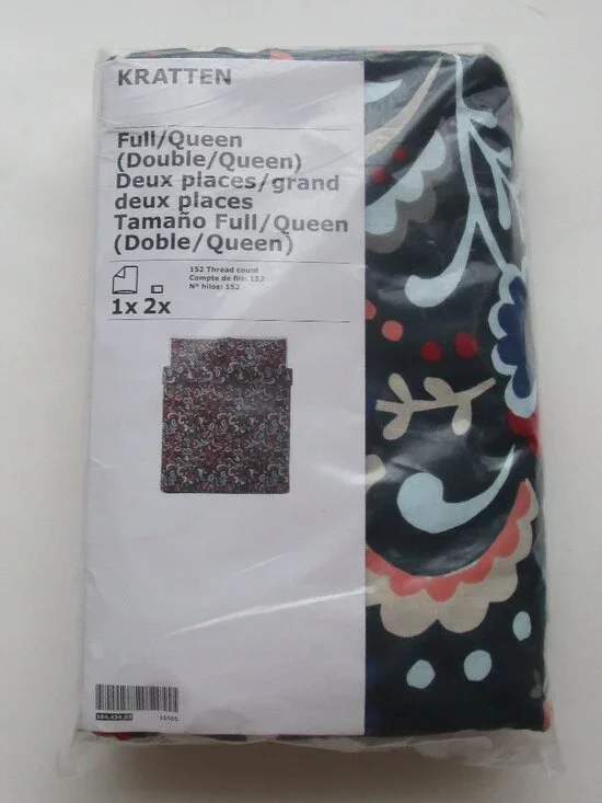 NEW IKEA Duvet Quilt Cover - Full/Queen Kratten Navy Scandinavian flower print
