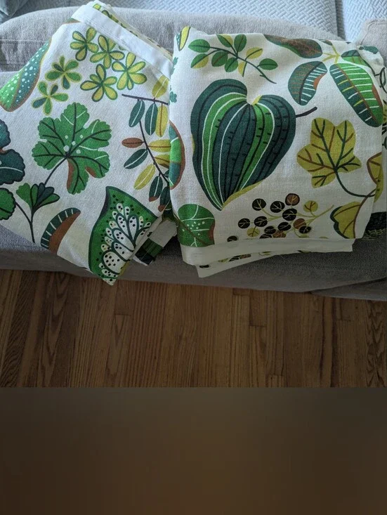 IKEA Green and Yellow Botanical Print Curtain Set 57x94in