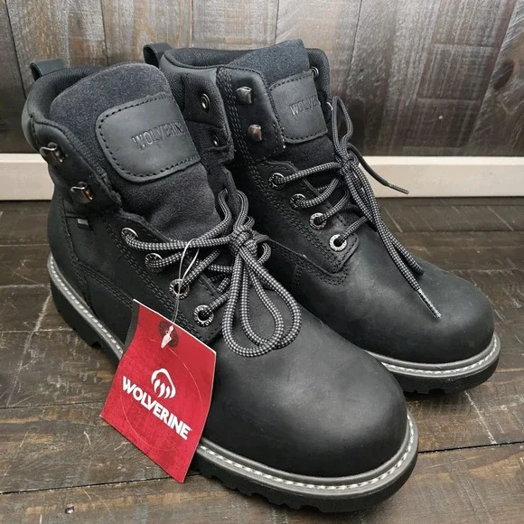 WOLVERINE W10691‎ Men's Floorhand WP Black Leather Work Boots Size 9.5M