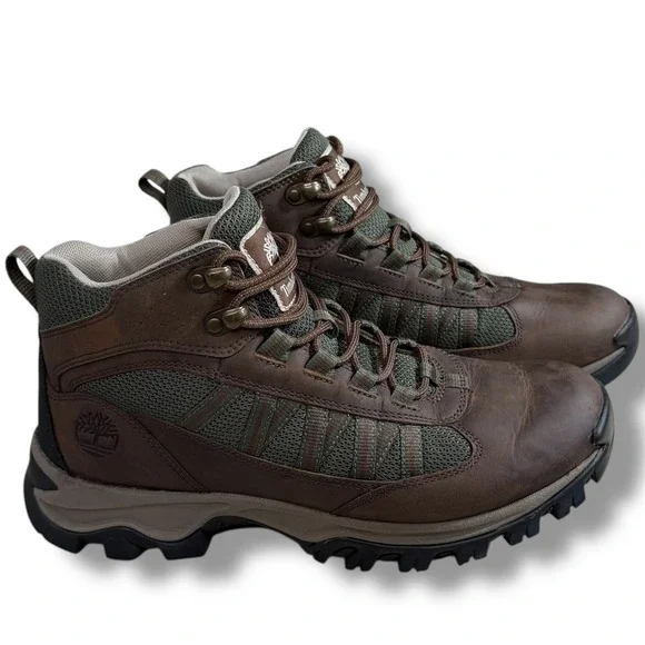 Timberland Mt. Maddsen Mid Waterproof Hiking Boots Mens 8.5 Brown Green‎ A1WL7