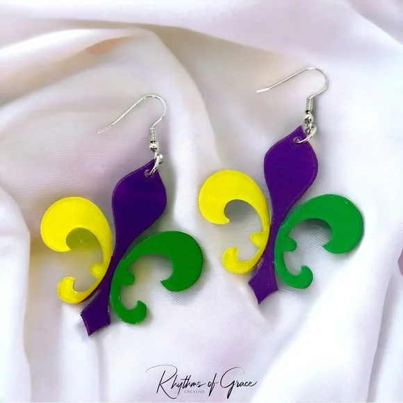 Fleur de Lis Dangle Earrings: Sparkle & Celebrate Mardi Gras in Style! NWT