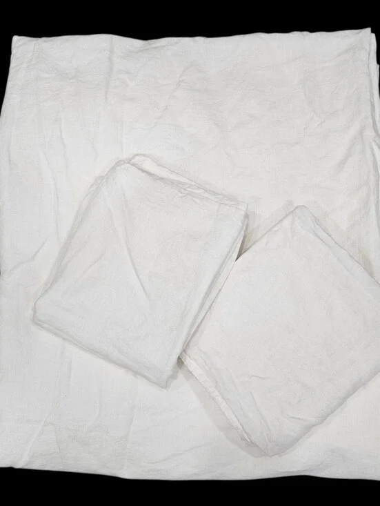 IKEA DYTAG FULL/QUEEN White Cream Duvet Cover Flax Linen & 2 STD Pillow Shams