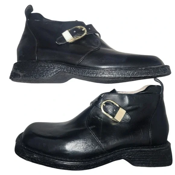 Soft Spots Supremes Vintage Black Leather‎ Monk Strap Square Toe Ankle Boots