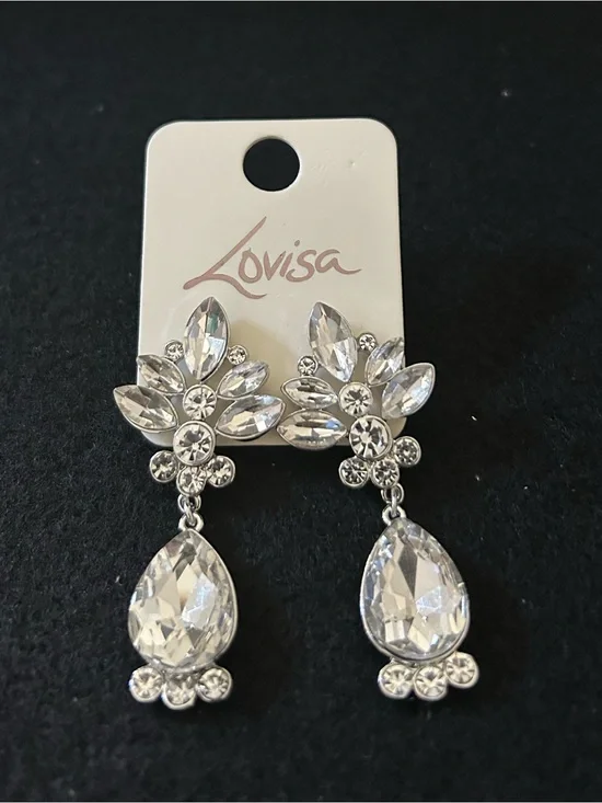 Lovisa Clear Crystal Teardrop Dangle Earrings - Silver Tone