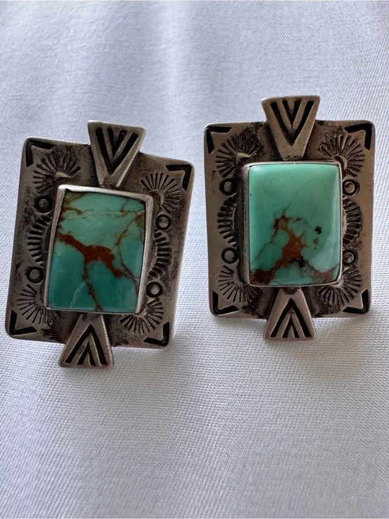Carolyn Pollack Turquoise and Silver Native Earrings- signed