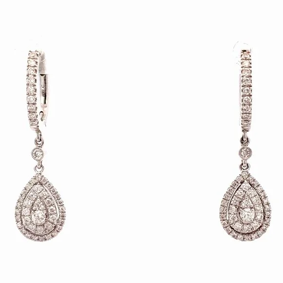 Designer Neil Lane 14K White Gold Diamond Pear Drop Dangle Statement Earrings