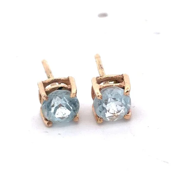 Estate 14k Yellow Gold Aquamarine March Anniversary Occasion Stud Earrings