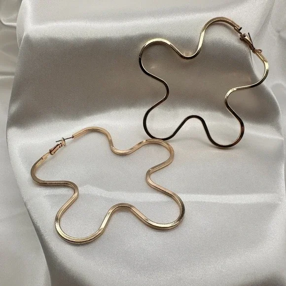 Gold Flower-Shaped Statement Hoop Earrings