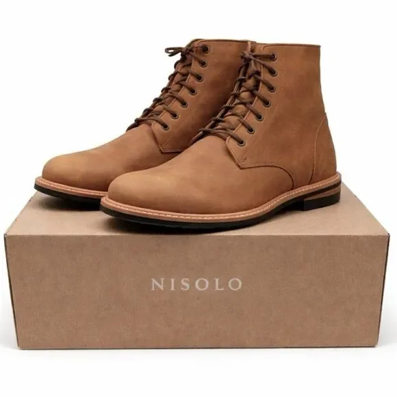 Nisolo Andres All-Weather Boots Tobacco Leather Men’s 9 Lace Up
