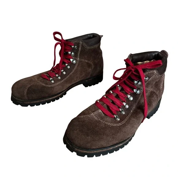 Timberland Dardin Hiker Boots Brown Suede Red Laces Mens 9.5M Vintage Gorpcore