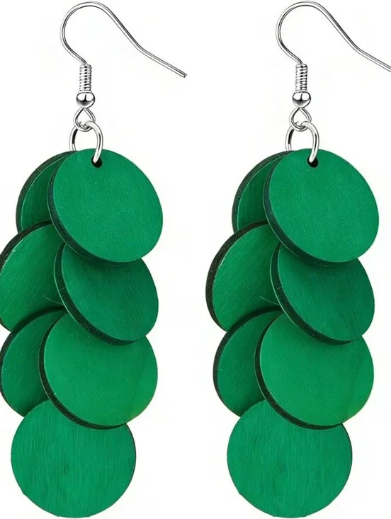 Bohemian Wooden Layered Disc Dangle Earrings