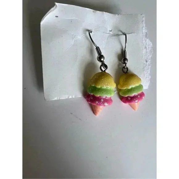 SPARKLE yellow, green, pink ice‎ cream cone earrings