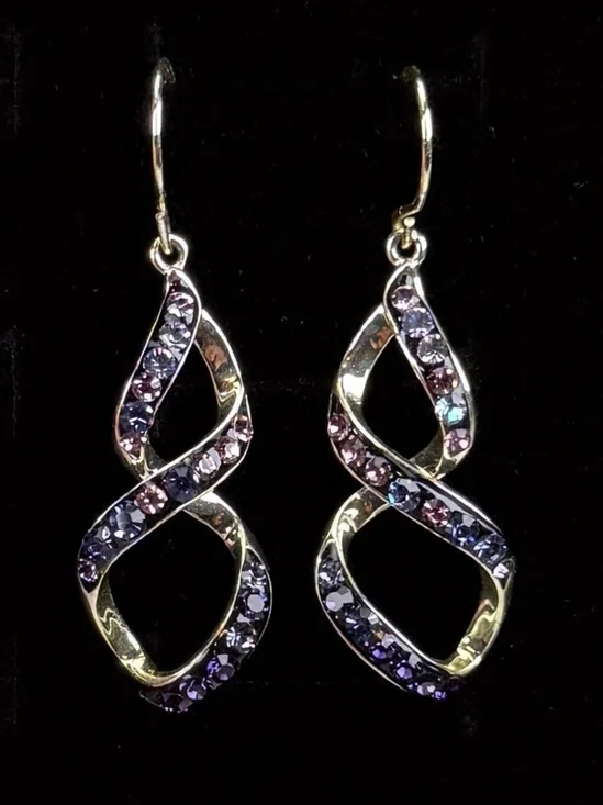 Silvertone Purple Twisted Pierced Dangle Earrings