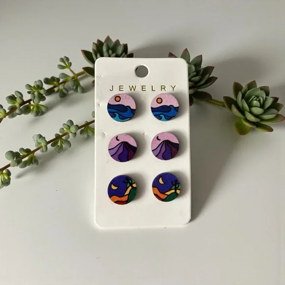 Colorful Abstract Stud Earrings Set