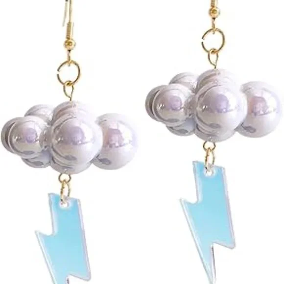 Cute Handmade Sparkly Large 3D Resin Cloud Lightning Weather Dangle Drop Hook Ea
