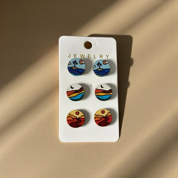 Women’s Colorful Beach Scene Earrings Set