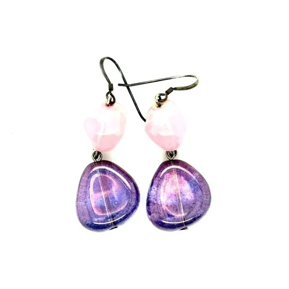 Pink/Purple Stone‎ Dangle Earrings