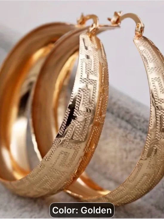 Golden pleated Feminine classic Retro patterned Circular Hoop Earrings
