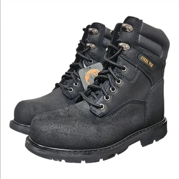 Brahma Iron Tough II Mens Steel Toe Work Boots‎ 8 W Wide Black Leather Outdoor