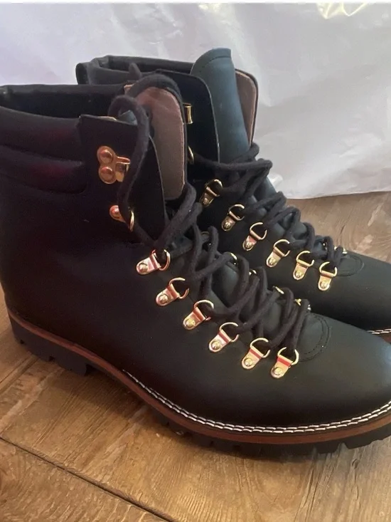 TAFT Viking Leather Boots Mens 11 Midnight Black Gold Handmade in Spain, Vibram