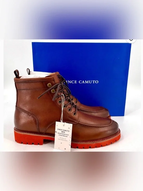 Vince Camuto Brown Men's Kameil Lace-Up Leather Cuero Boots Size 10.5 M