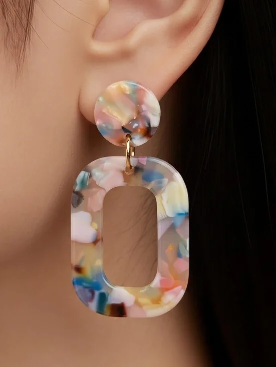 Pastel Confetti Acrylic Statement Earrings Geometric Cutout Boutique Dangles