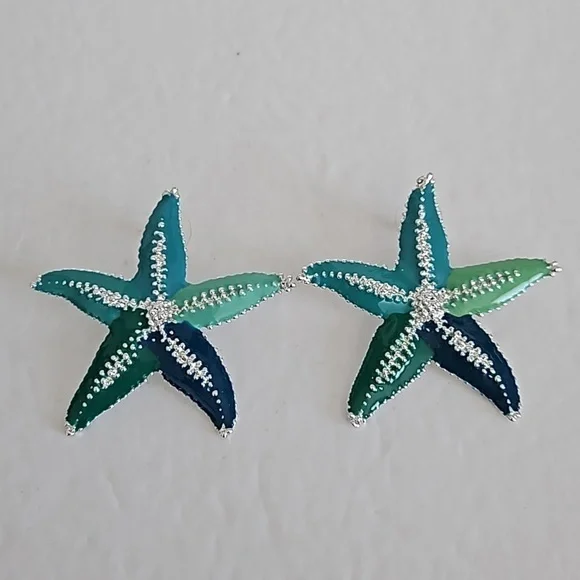 Silvertone & Shades of Green Enamel Pierced Earrings