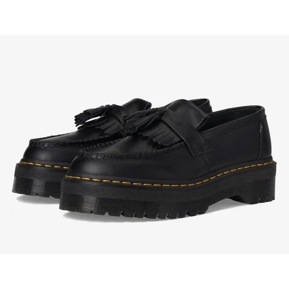 Dr. Martens Adrian Quad Leather Platform Loafers Black Smooth Men 9 Women 10 NEW