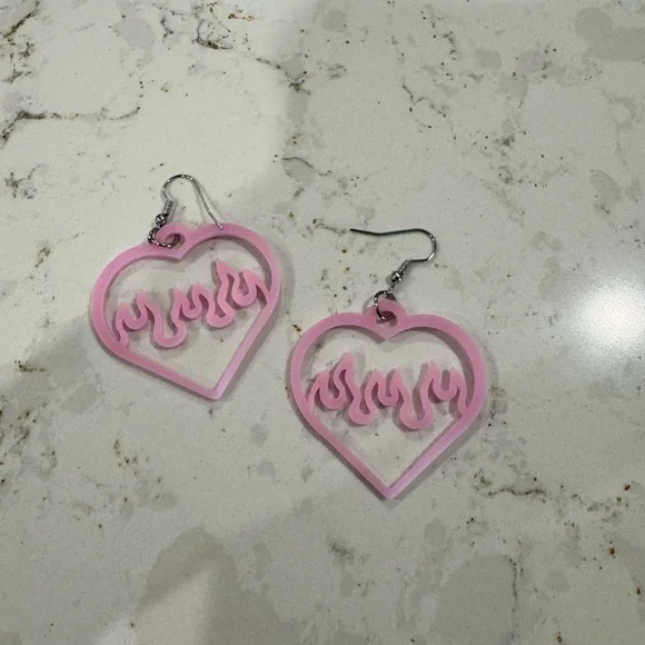 Pink Heart‎ Flame Valentines Day Love Earrings