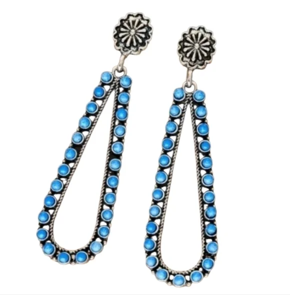 Blue Silver Tone Dangle Earrings