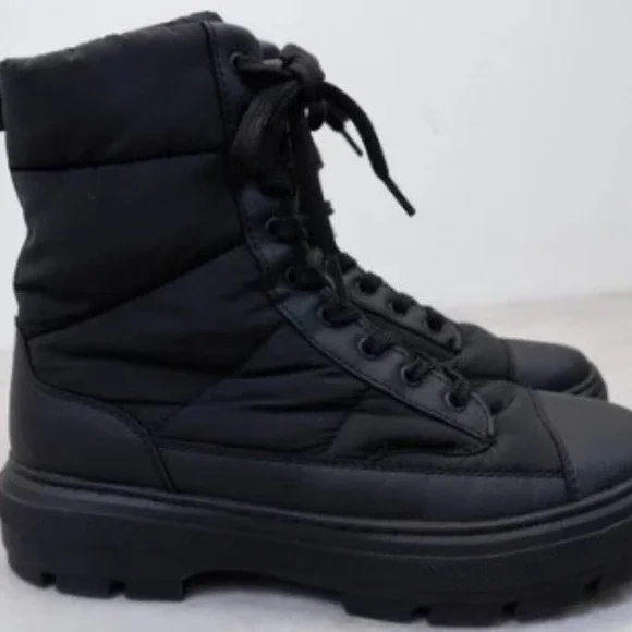 Zara Black Quilted Puffer‎ Lace Up Ankle Boots Lug Sole EURO 41