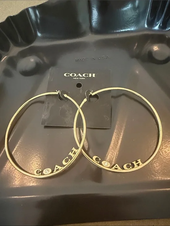 Coach Gold-Tone Logo Hoop Earrings