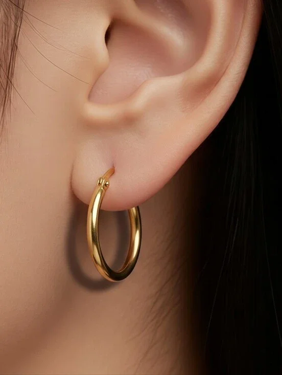 20mm Smooth Gold Hoop Earrings Stainless Steel Hinged Minimal Classic Jewelry
